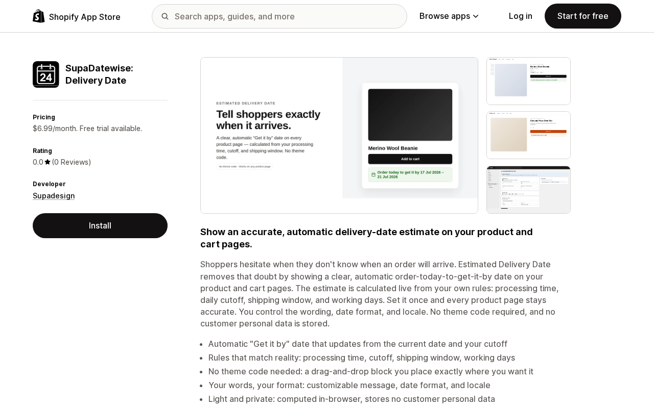 SupaDatewise Shopify App Store listing