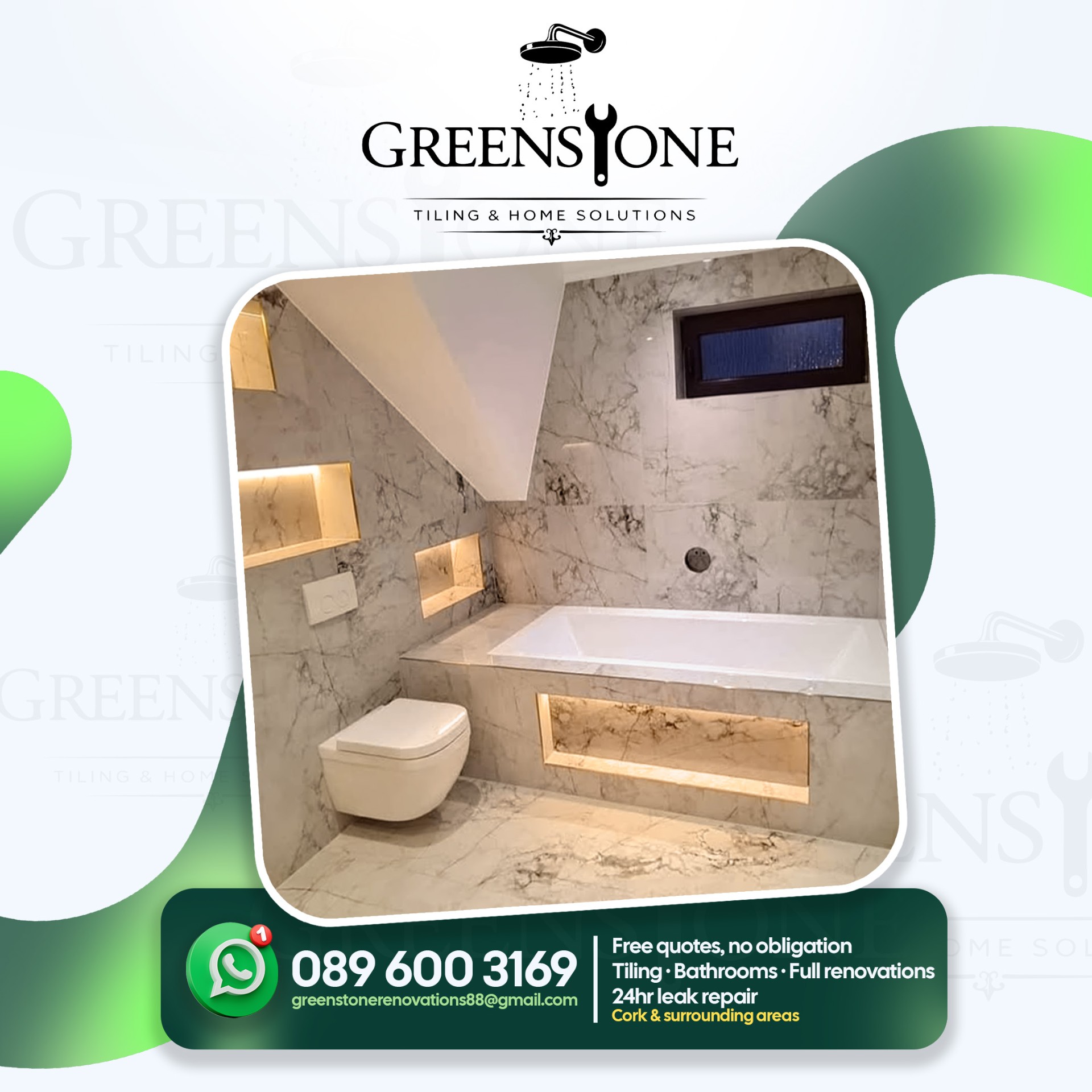 Greenstone marble bathroom renovation in Cork
